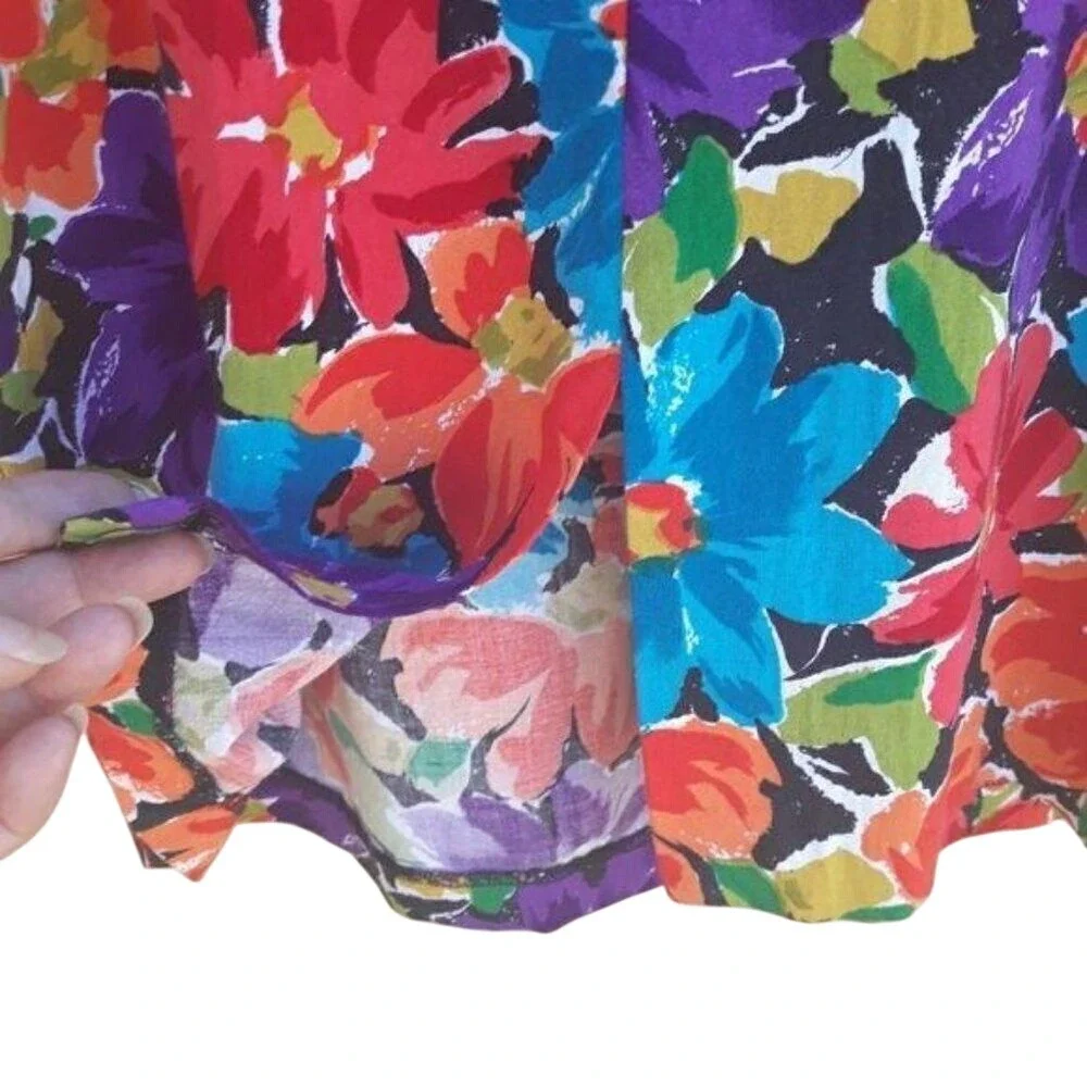 Vtg 80's Tropical Hawaiian Dress Sz M Belted Multicolor Floral Resort Vacation - Picture 4 of 8
